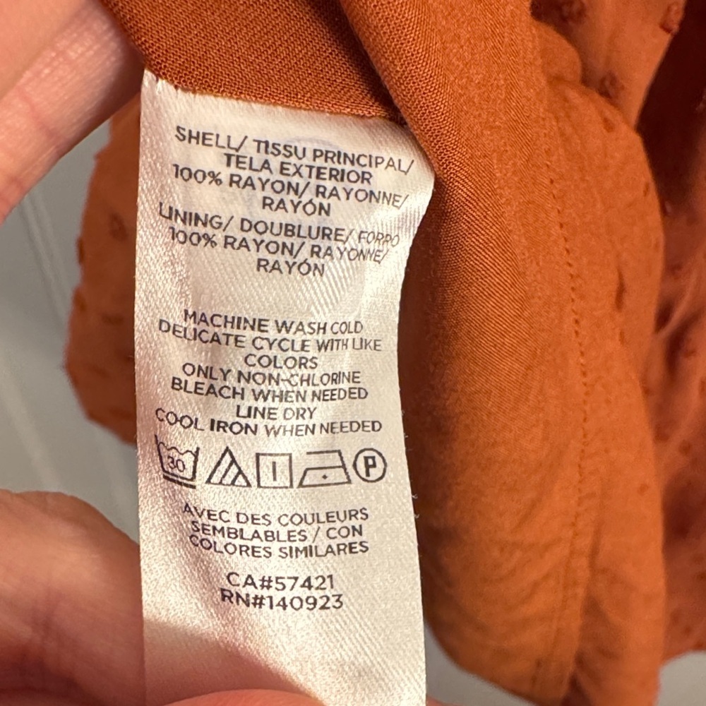 LOFT Swiss Dot Adjustable Spaghetti Strap Swing Dress Burnt Orange Size Medium - Picture 5 of 8